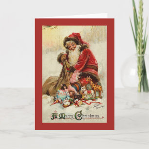 Vintage Christmas Card   Santa with Gifts