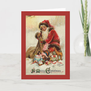 Vintage Christmas Card   Santa with Gifts