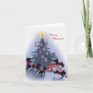 Vintage Christmas Card, Scottie Dogs Holiday Card