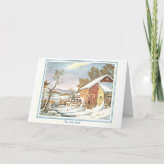 Vintage christmas card snow at the mill