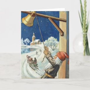 Vintage Christmas Card   Swedish Elf with bells