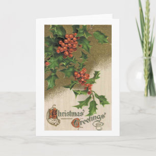Vintage Christmas Card - Victorian Holly