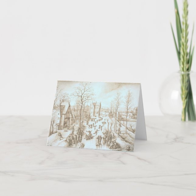 Vintage Christmas Card WINTER & SKATERS (1886) (Front)