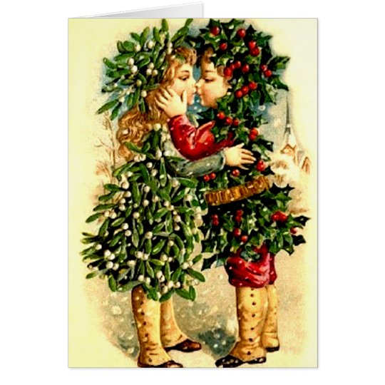 Vintage Christmas Card with a Kiss