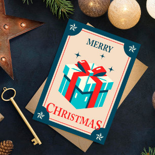 Vintage Christmas Card With Festive Gift Box