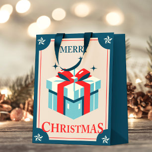 Vintage Christmas Card With Festive Gift Box Small Gift Bag