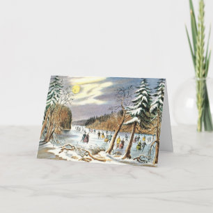 Vintage Christmas card with landscape scene
