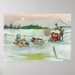 Vintage Christmas Card with Sleigh and Rice Poster