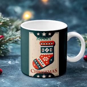 Vintage Christmas Card with Stocking Illustration Coffee Mug