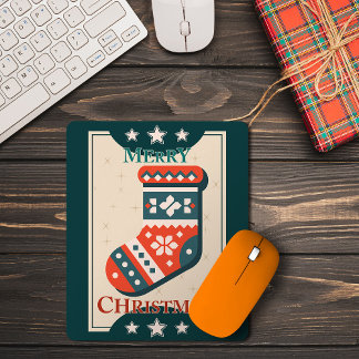 Vintage Christmas Card with Stocking Illustration Mouse Pad