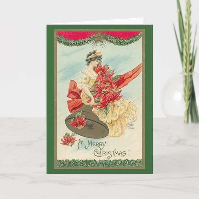 Vintage Christmas Card with Victorian Woman (Front)
