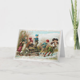 Vintage Christmas Card   Yule log