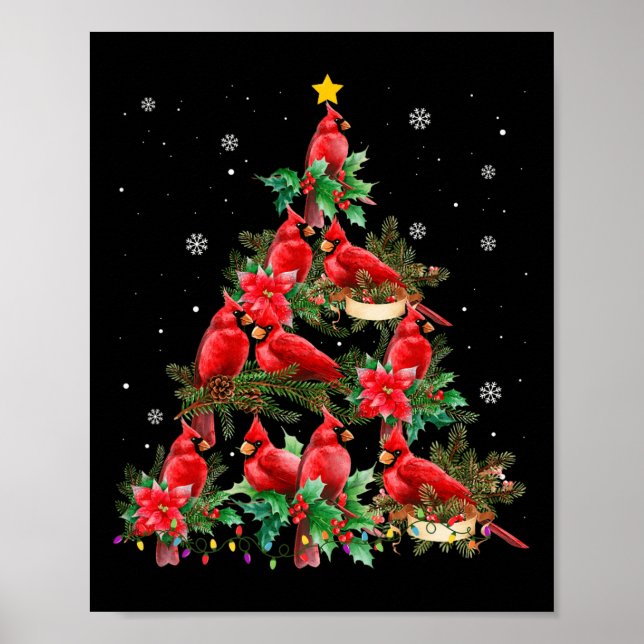 Vintage Christmas Cardinal Birds Snowings Xmas Tre Poster (Front)