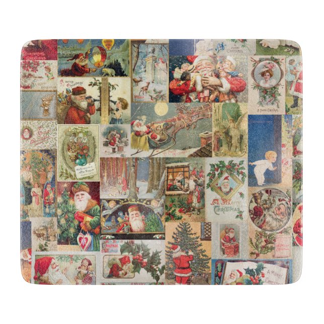 Vintage Christmas Cards Holiday Pattern Cutting Board (Front)