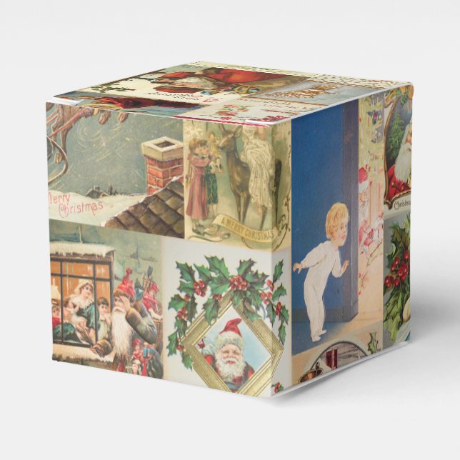 Vintage Christmas Cards Holiday Pattern Favor Box (Front Side)