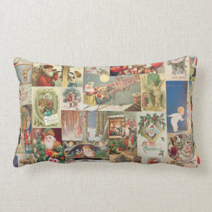 Vintage Christmas Cards Holiday Pattern Lumbar Pillow