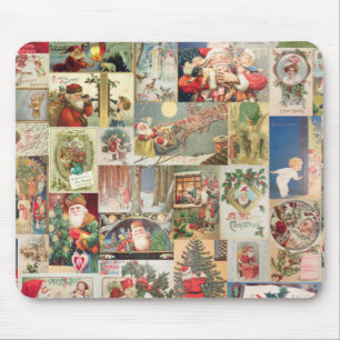 Vintage Christmas Cards Holiday Pattern Mouse Pad