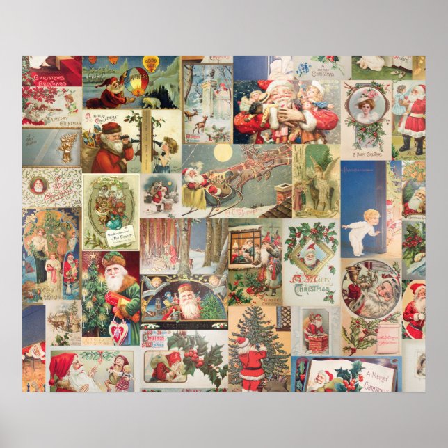 Vintage Christmas Cards Holiday Pattern Poster (Front)