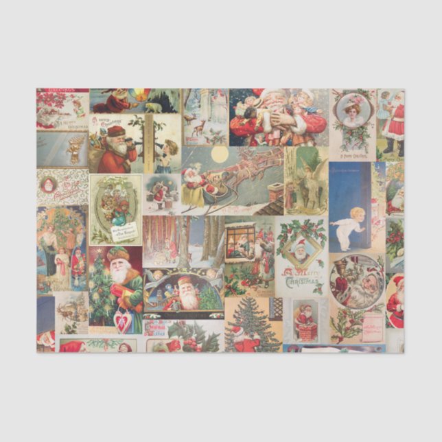 Vintage Christmas Cards Holiday Pattern Tissue Paper (Front)