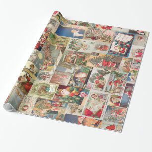 Vintage Christmas Cards Holiday Pattern Wrapping Paper