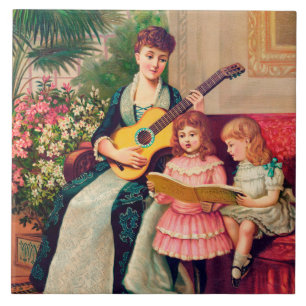 Vintage Christmas Carol, 1888 lithograph, Tile