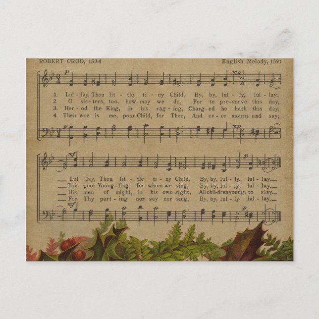 Vintage Christmas Carol Music Sheet Holiday Postcard (Front)