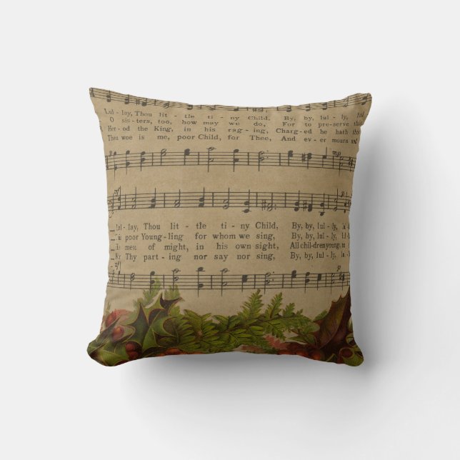 Vintage Christmas Carol Music Sheet Throw Pillow (Front)