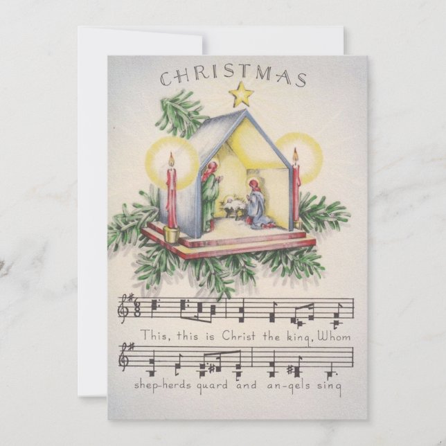 Vintage Christmas Carol Nativity Scene Holiday Card (Front)