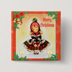 Vintage Christmas Caroler 2 Inch Square Button