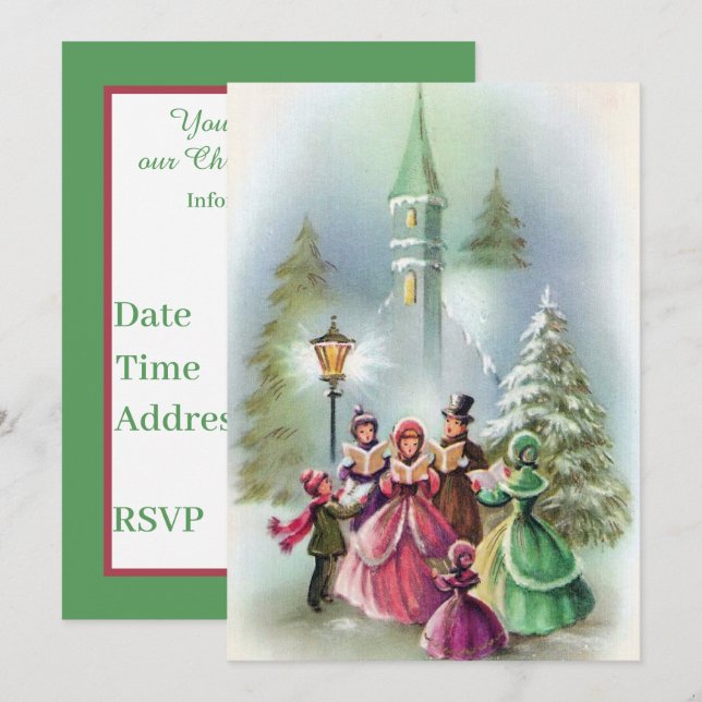 Vintage Christmas Carolers add information party Invitation (Front/Back)
