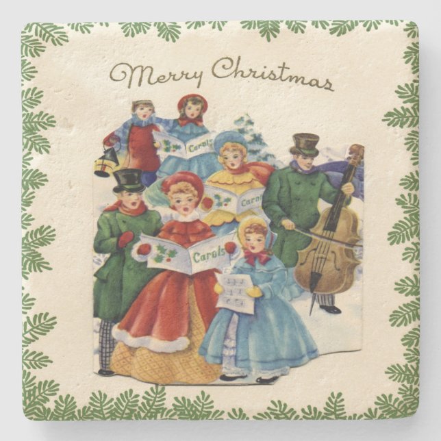 Vintage Christmas Carolers Christmas Stone Coaster (Front)