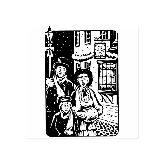 Vintage Christmas Carolers Rubber Stamp (Imprint)