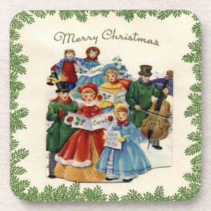 Vintage Christmas Carolers Set of Cork Coasters