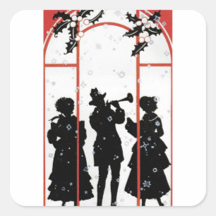 Vintage Christmas Carolers Silhouette Illustration Square Sticker