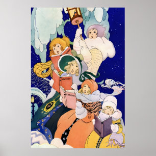Vintage Christmas Carolers Under the Stars Poster
