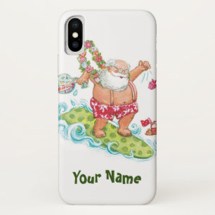 Vintage Christmas Cartoon Surfing Santa Claus iPhone X Case
