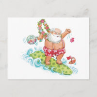 Vintage Christmas Cartoon Surfing Santa Claus