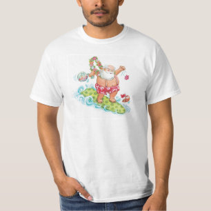 Vintage Christmas Cartoon Surfing Santa Claus T-Shirt