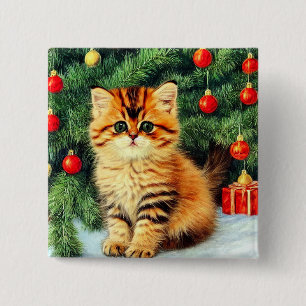 Vintage Christmas Cat 2 Inch Square Button