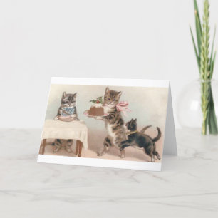 Vintage Christmas Cat and Kitten Greeting Card