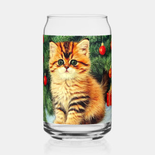 Vintage Christmas Cat Can Glass