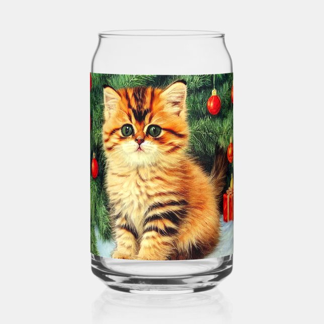 Vintage Christmas Cat Can Glass (Front)