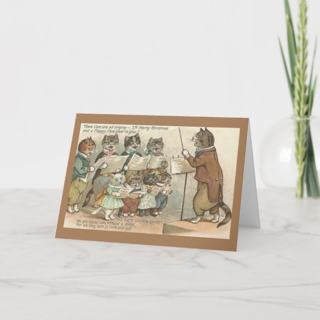 Vintage Christmas Cat Choir Christmas Card (Front)