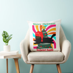 vintage christmas cat gift throw pillow