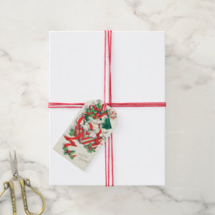 Vintage Christmas cat Holiday party tag add names