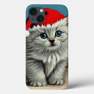 Vintage Christmas Cat in Santa Hat iPhone 13 Case