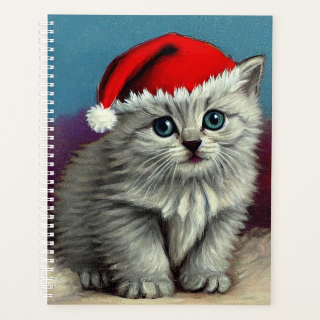 Vintage Christmas Cat in Santa Hat Planner (Front)