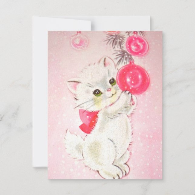 Vintage Christmas Cat in Tree Holiday Card (Front)