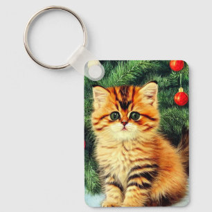 Vintage Christmas Cat Keychain