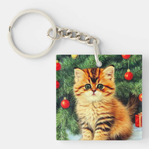 Vintage Christmas Cat Keychain